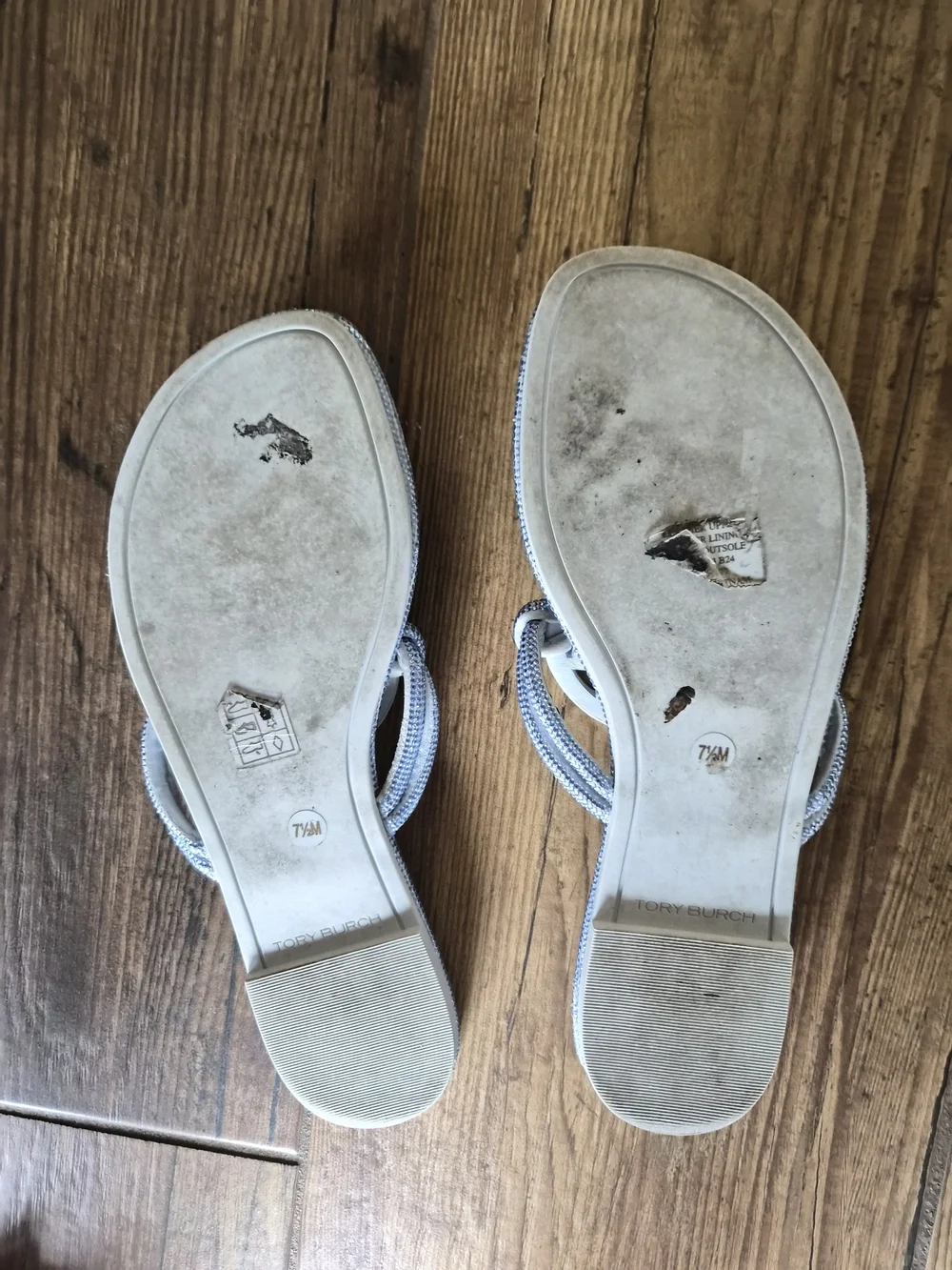Tory Burch Miller Pavé Summit Pale Blue Braided Logo Knot Thong Sandals